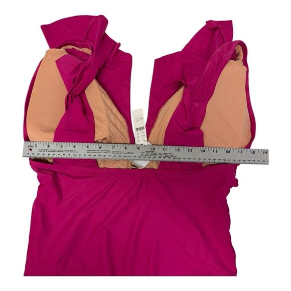 J. Crew Radiant Fuchsia Ruffle Roushing One Piece Swimsuit Size 20 - Picture 7 of 10